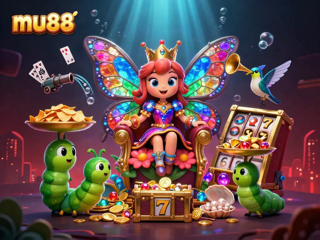 Experience the vibrant world of mu88 with 3D animations and casino elements coming to life.