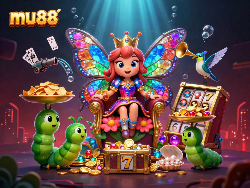 Experience the vibrant world of mu88 with 3D animations and casino elements coming to life.
