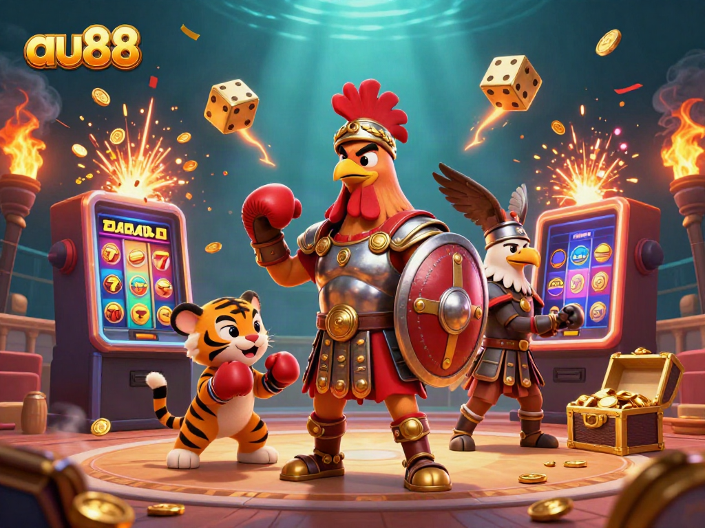 Experience thrilling moments at au88 with a vivid 3D illustration capturing dynamic casino gameplay and characters.