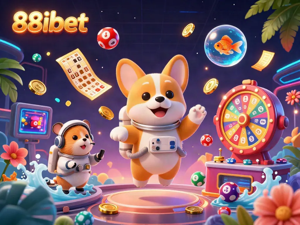 Experience engaging gaming with 88ibet, where fun and excitement float amongst vibrant lottery balls and casino elements.